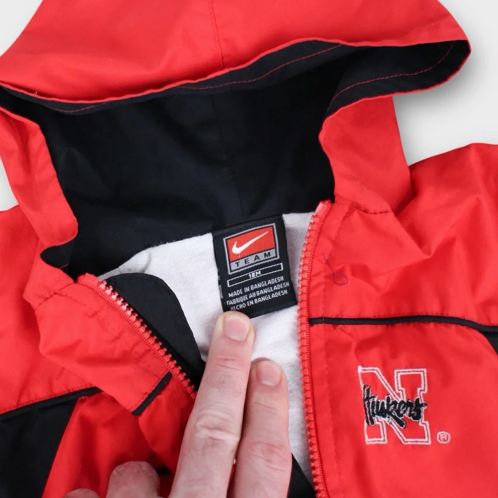 Vintage Nike Team Nebraska Huskers Baby Hooded Windbreaker Suit Red Black‎ 18M
